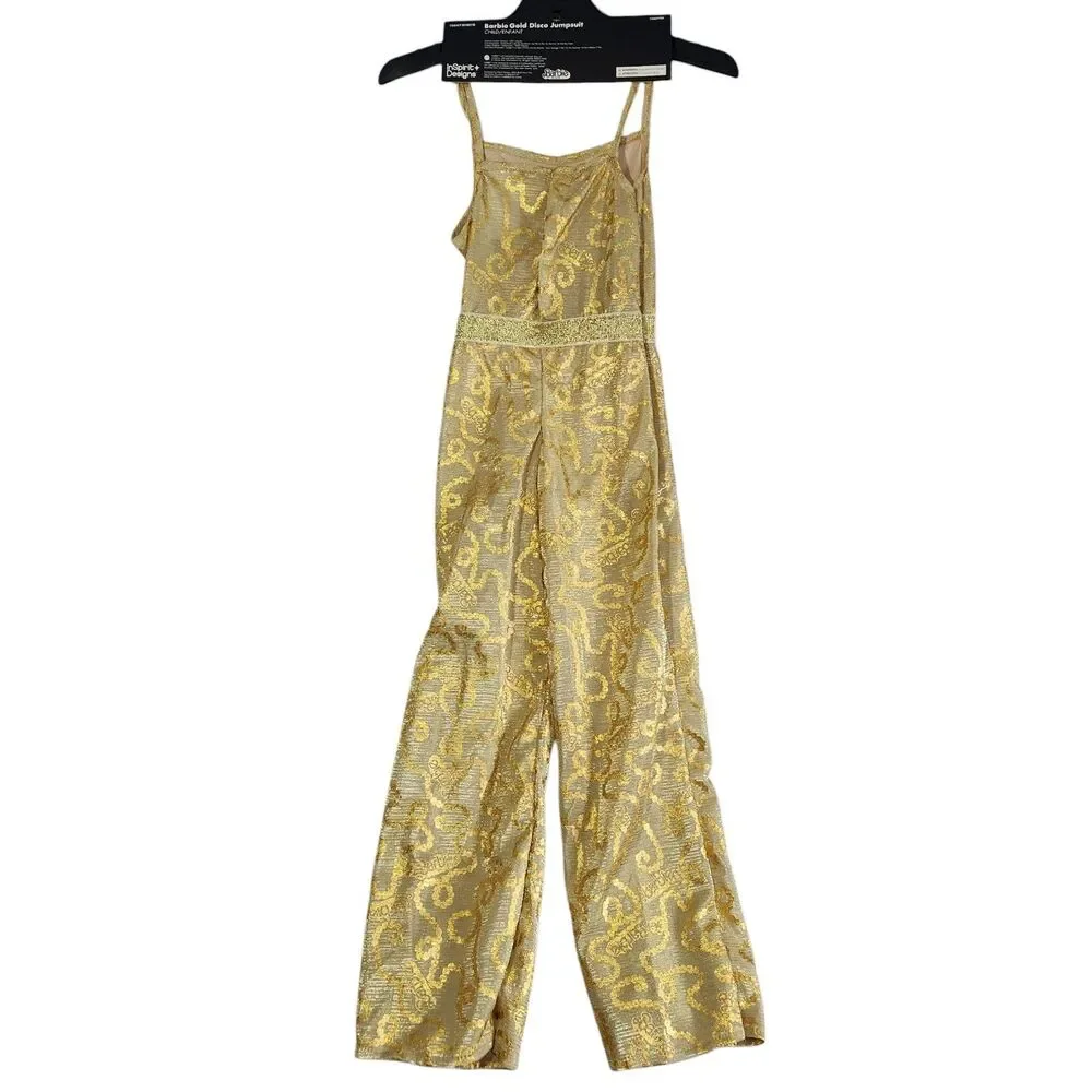 Girls InSpirit BARBIE Gold Disco Jumpsuit Halloween Costume Size Medium 7-8 NEW